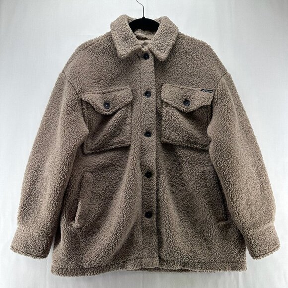 Calvin Klein Jackets & Blazers - Calvin Klein Sherpa Jacket Womens Size M Deep Pile Fleece Utility Shacket Brown